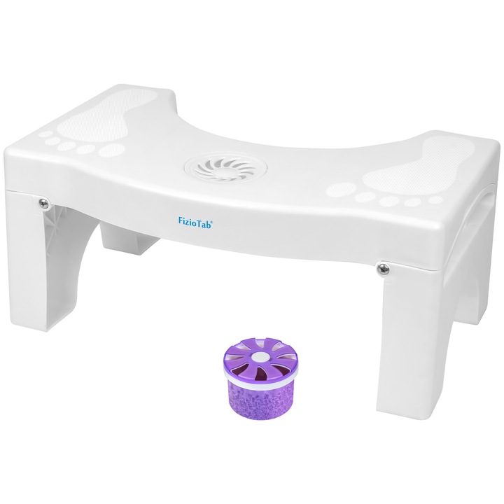 Сгъваема тоалетна табуретка FizioTab® с включен освежител, против запек и хемороиди, повдигач за тоалетна за клекнало положение, 1 брой, бял, височина 17 см