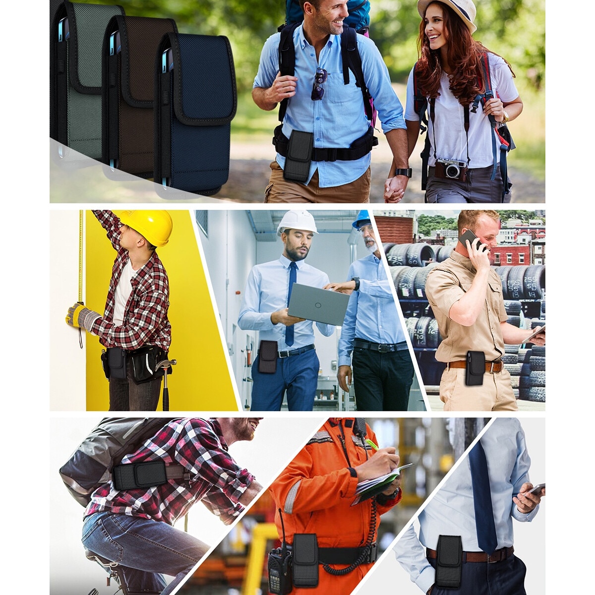 Husa cu centura verticala(XL), husa pentru telefon mobil, suport pentru telefon mobil, suport universal, potrivita pentru Samsung, iPhone, buzunar pliabil, curea, carabinier Clip lateral, carcasa de protectie a mediului, negru