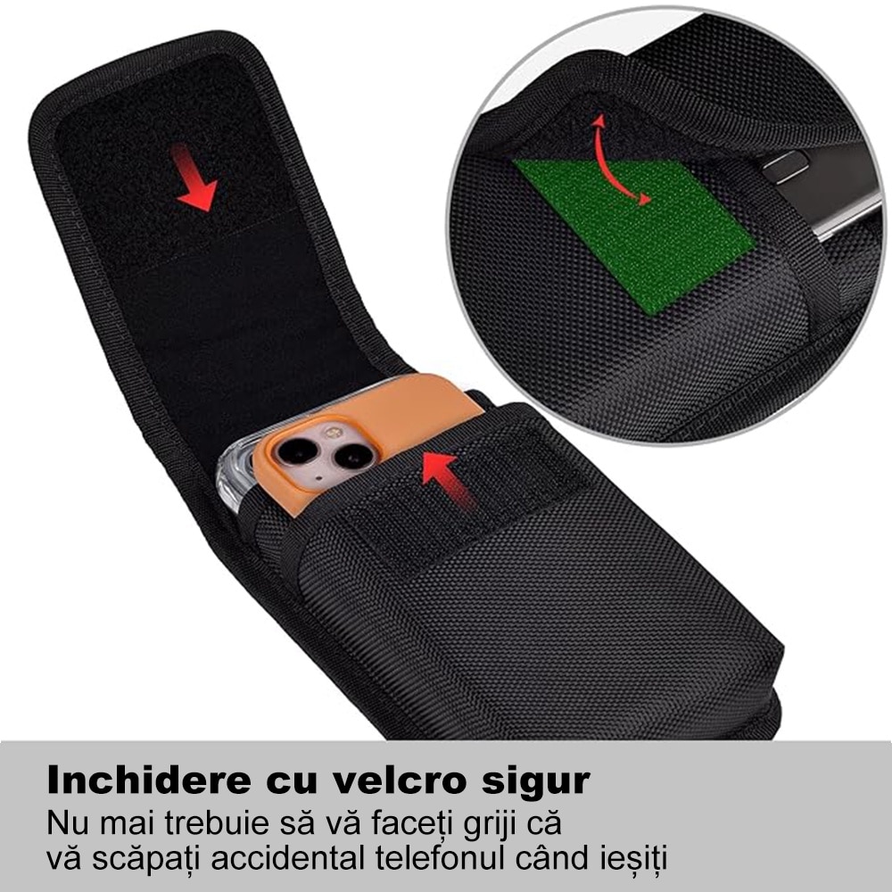 Husa cu centura verticala(XL), husa pentru telefon mobil, suport pentru telefon mobil, suport universal, potrivita pentru Samsung, iPhone, buzunar pliabil, curea, carabinier Clip lateral, carcasa de protectie a mediului, negru