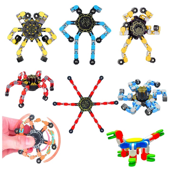 Jucarie Copii Set Fidget Spinner, Senzoriala Antistres Copii Jucarii Fidget, Puzzle Blocuri Constructie Educativ si Creativ Jocuri Jucarie, Flippy Pop It Jucarii Set Copii Pentru Craciun Sarbatori Ziua de nastere Festival, 7 Set, Multicolor, Transformers