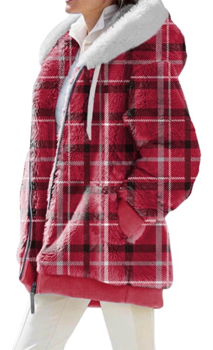 Jacheta pentru femei cu gluga, AMRIUNGL, Lana, Rosu, L INTL