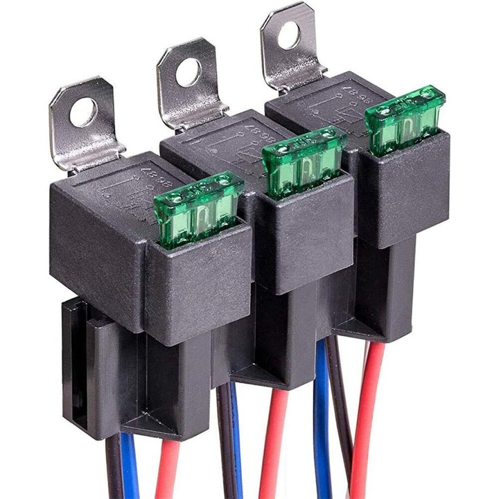 Set de relee auto 12V, AMRINUGL, 30A, cablu 16AWG, dimensiuni 15x10x2cm