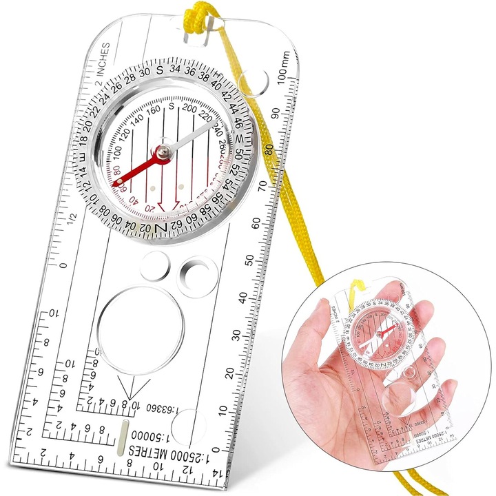 Навигационен компас, лек, с регулируема деклинация, многоцветен, включен шнур.