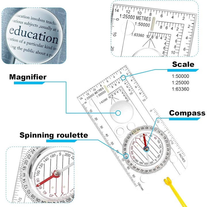 Busola de navigatie AMRINUGL, 60x127mm, plastic, cu lanyard inclus ...