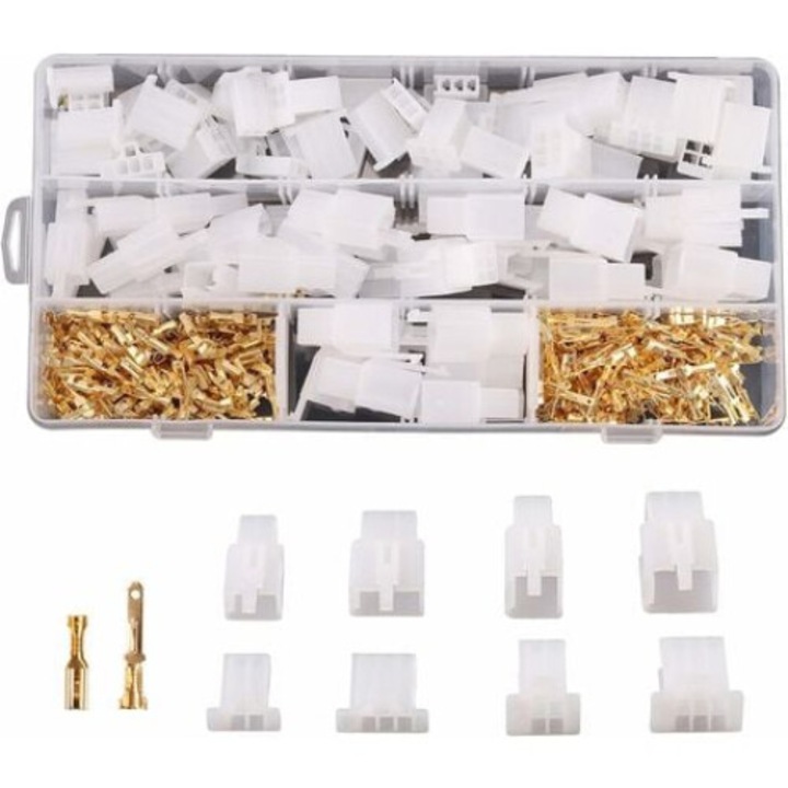 Kit de Conectori Auto 380PCS, AMRINUGL, 2.8mm, 2-6 pini, 150 terminale tatae si 150 terminale mama, cutie plastic