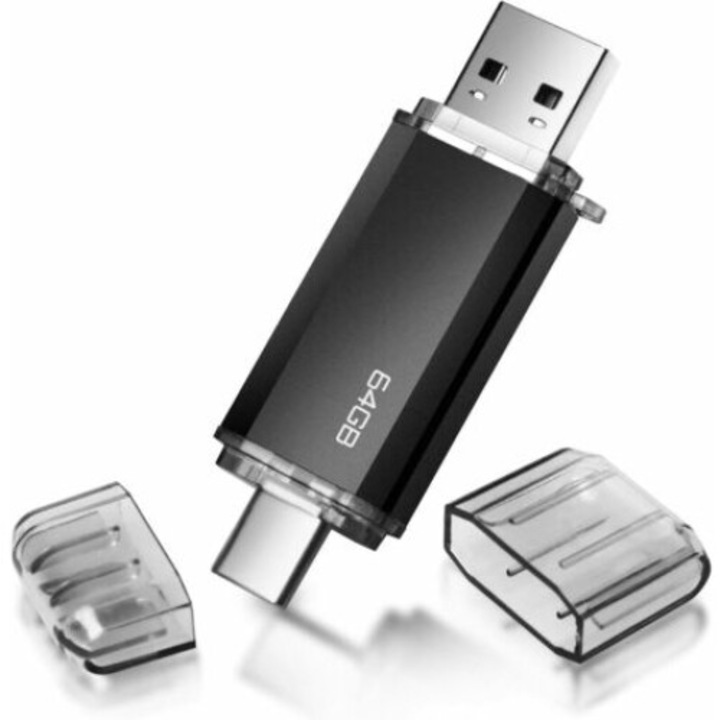 USB памет 64GB, AMRINUGL, 2-в-1, Type-C и USB-A, черна