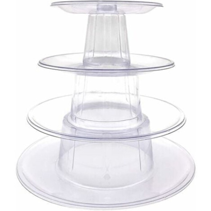 Suport etajat pentru prajituri, AMRINUGL, Plastic, 4 etaje, transparent, 16cm