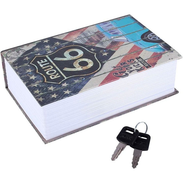 Seif tip carte, AMRINUGL, carton/metal, 18x11.5x5.5cm, 2 chei incluse, multicolor