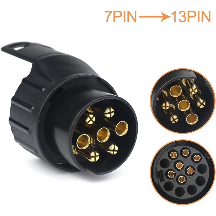 Utánfutó aljzat-adapter 7-13 tűs, fekete, 12V/24V, mérete 4,2x8,5 cm