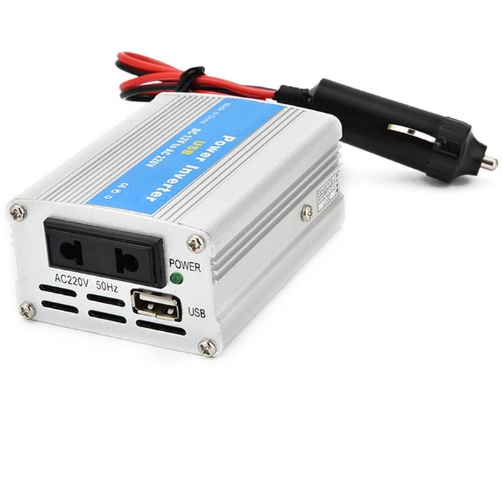 Transformator portabil Enforose, 100W, prize duble AC, port USB, design compact, pentru camping si calatorii