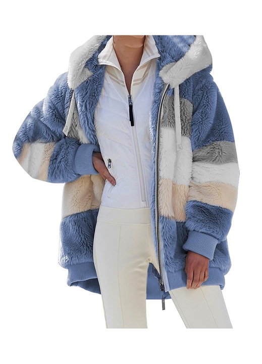 Jacheta din lana cu gluga, AMRINUGL, Albastru, XL INTL