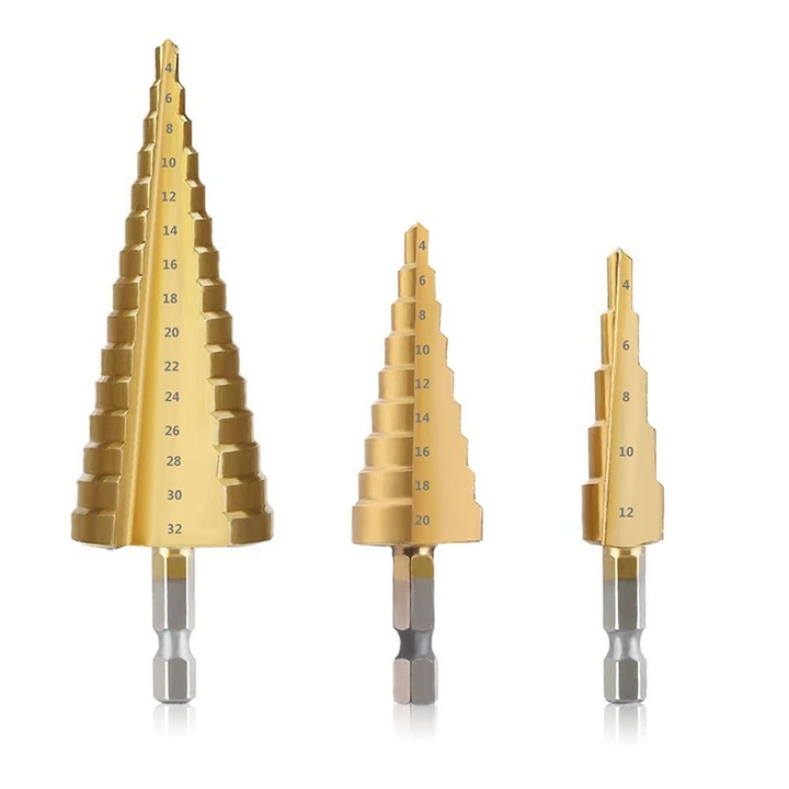 Set de burghie din otel rapid, AMRINUGL, acoperire din titan, varf cu punct divizat, dimensiuni clare