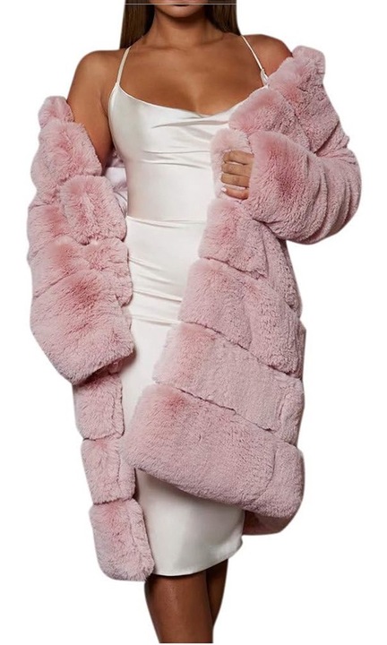 Palton cald de iarna pentru femei, AMRINUGL, Blana artificiala, Roz