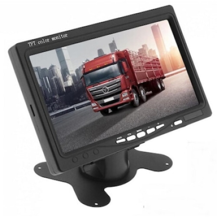 Monitor auto 7 inch, AMRINUGL, negru, 2 canale video, montare in tetiera sau pe suport