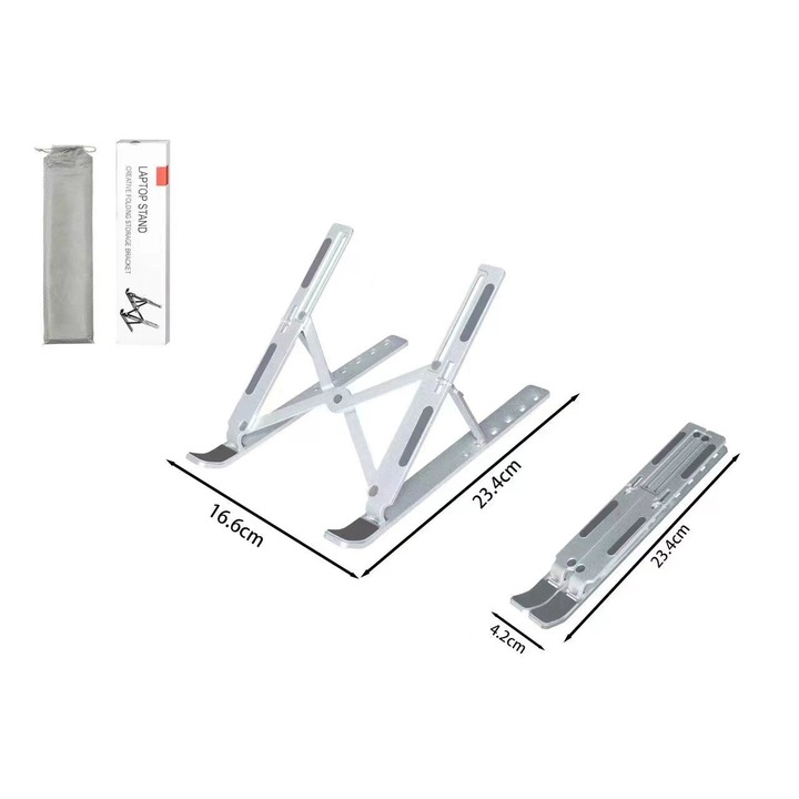Suport portabil pentru laptop AMRINUGL, reglabil, argintiu, 6 niveluri de ajustare, 10-15.6 inch