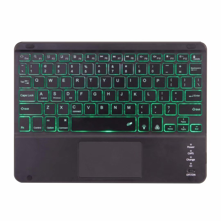 Tastatura Bluetooth cu iluminare si touchpad, AMRINUGL, 25.5x17x0.6cm, neagra, compatibila cu Android si iOS
