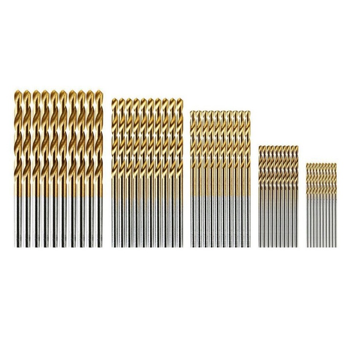Set 60 burghie HSS, AMRINUGL, 1/1.5/2/2.5/3/3.5 mm, cutie de depozitare, auriu, pentru metal/ lemn/plastic