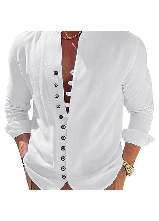 Camasa pentru barbati cu maneci lungi Amrinugl, Bumbac, Alb