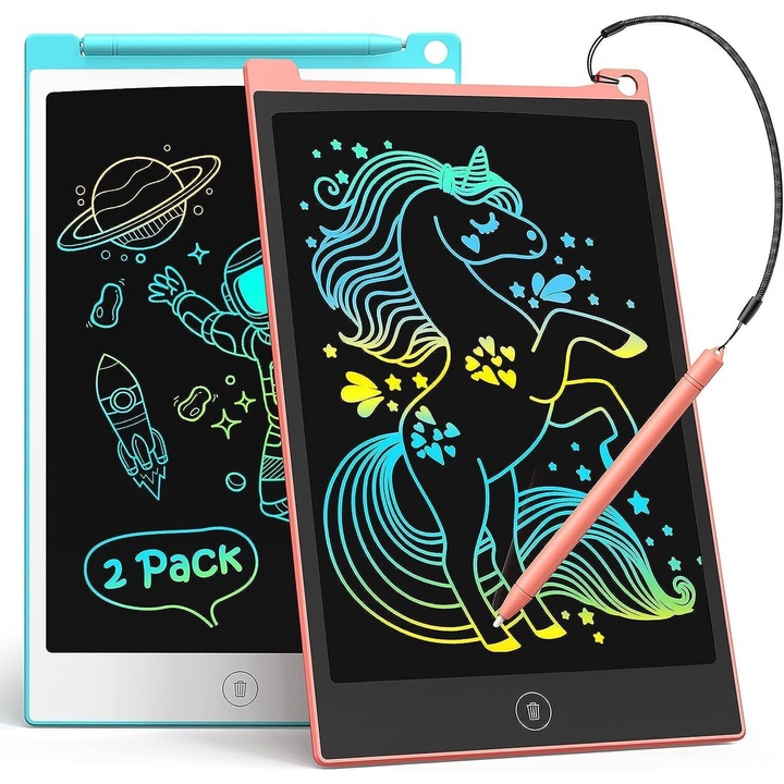 Set 2 tablete de scris pentru copii, LCD, 8.5 inch, 3ani+, albastru/roz