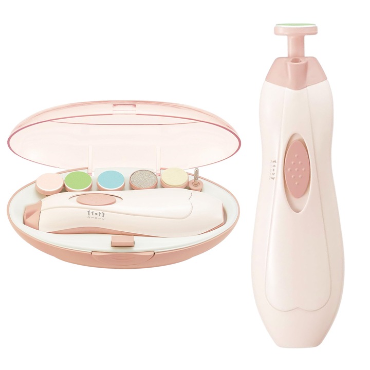 Elektromos körömvágó babáknak, AMRNUGL, lámpával, tartozékokkal, 13,6 x 2,8 cm, rózsaszín/krém