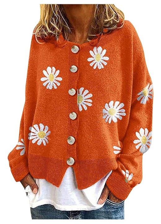 Cardigan AMRINUGL pentru femei, Acril, Portocaliu, Portocaliu