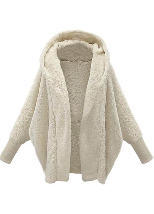 Női polár kabát kapucnival, AMRIUNGL, Fehér