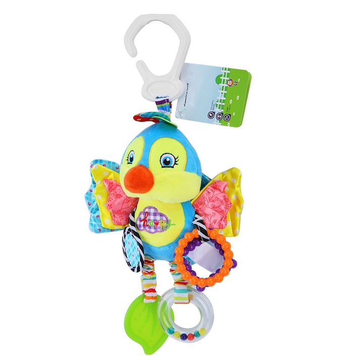 Jucarie pentru patut si carucior, AMRINUGL, animal de plus, poliester, cu sunet, multicolor, 0 luni+