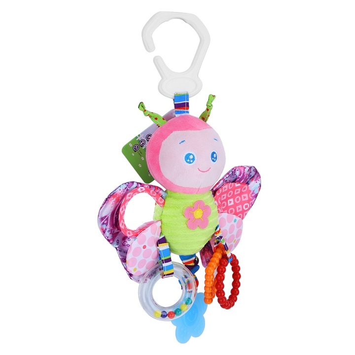 Jucarie pentru patut si carucior, AMRINUGL, animal de plus, rattle, multicolor, 0 luni+