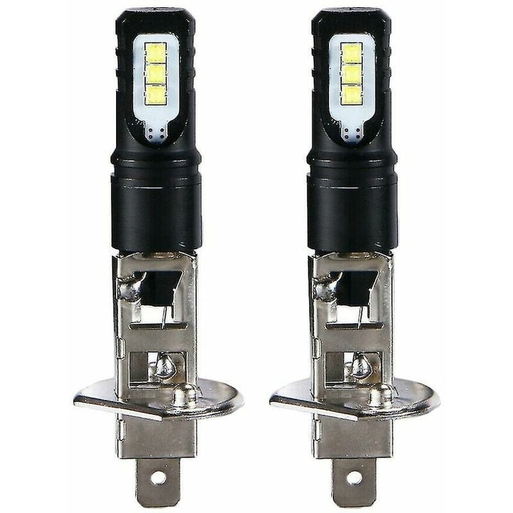 Set 2x LED H1 6000K, 80W, lumini de ceata, alb xenon, 6000 lumeni, 360 grade