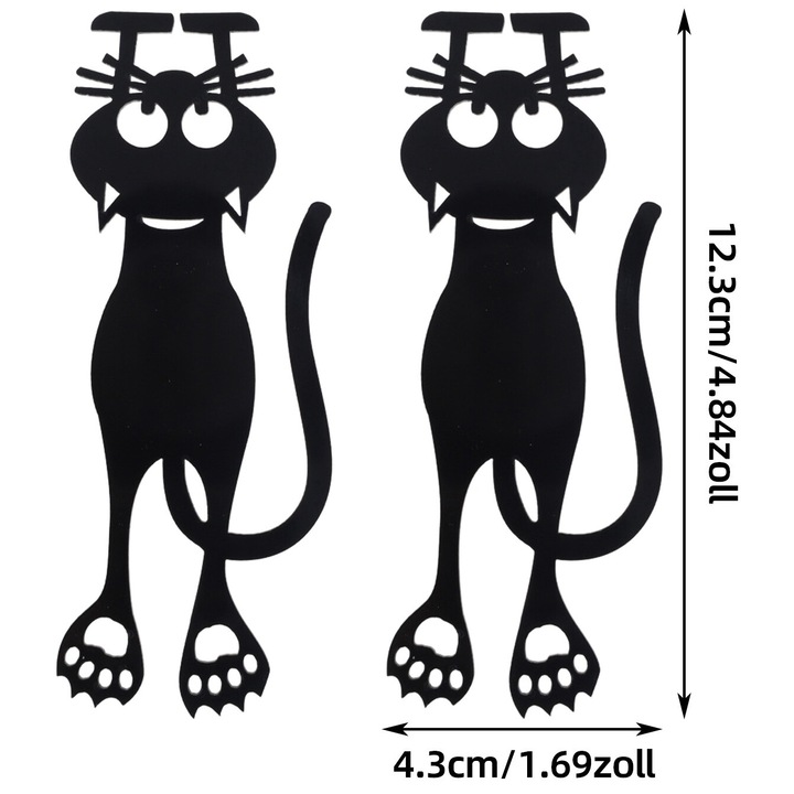 Set 2 semne de carte cu pisici, AMRUGL, hartie, design amuzant, negru