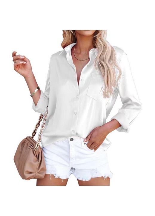 Camasa dama, AMRINUGL, Alb, Maneci lungi, Sintetic, L INTL