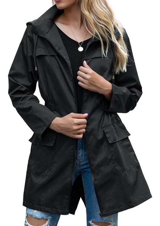 Női esőkabát, AMRIUNGL, poliészter, fekete, 2XL