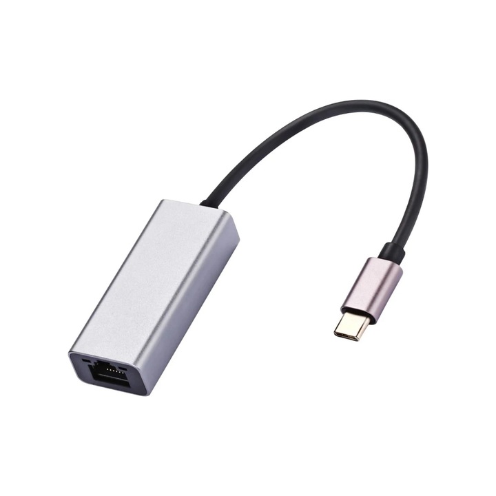 Adaptor retea Type-C la RJ45, AMRINUGL, aluminiu, flexibil, 24 ore utilizare continua