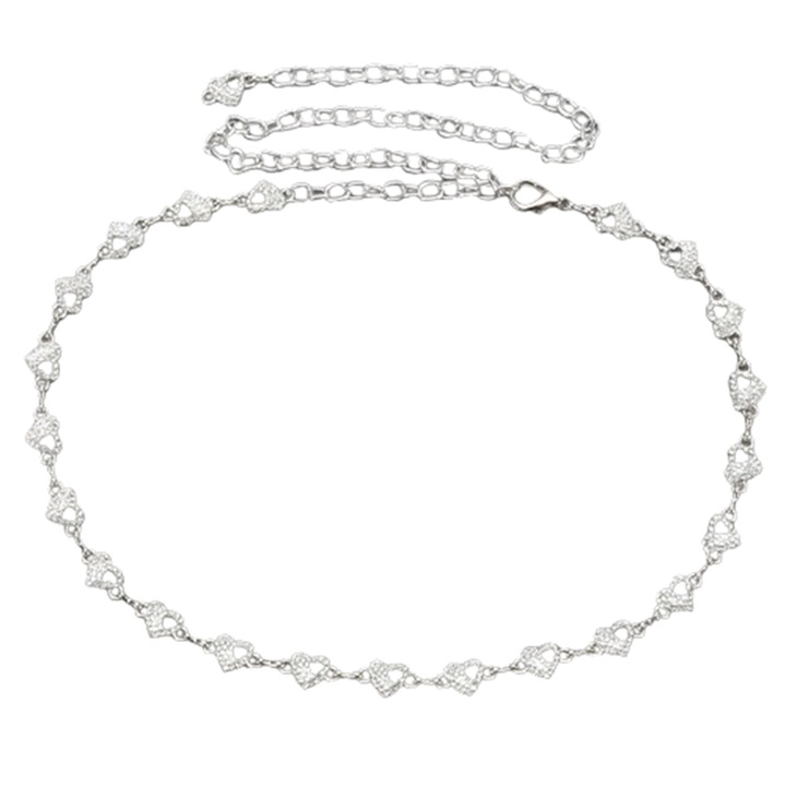 Vékony fém öv gyöngy szívvel és strasszokkal, AMRINUGL, 105 cm, ezüst