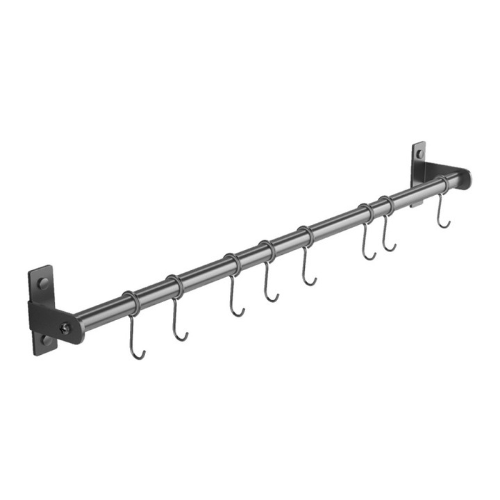 Suport de bucatarie, AMRINUGL, bara cu 8 carlige mobile, inox, montare pe perete