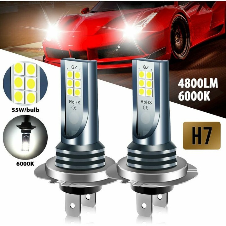 Set 2x faruri LED H7, AMRINUGL, 6000K, 110W, 850lm, 6.0x1.8cm