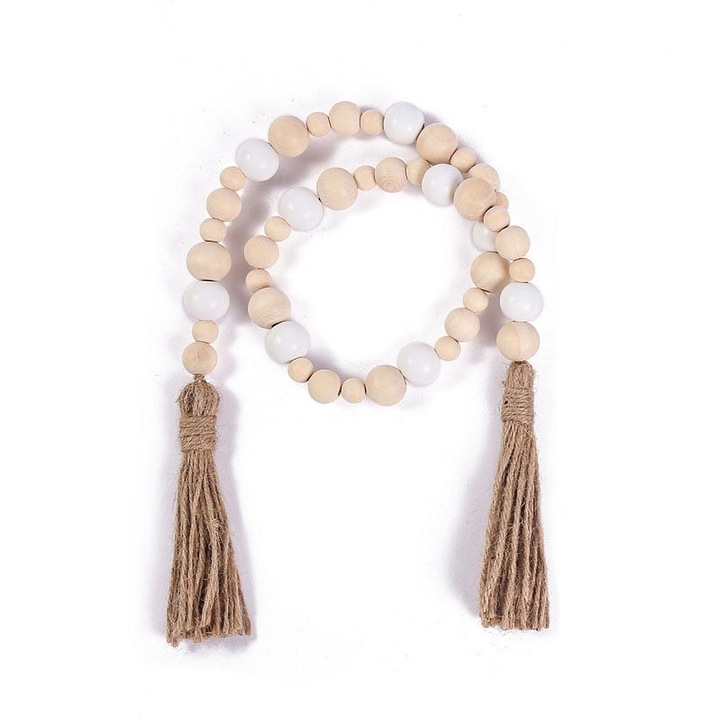 Ghirlanda din margele din lemn cu ciucuri, decor rustic pentru casa, 3 dimensiuni, multicolor, 150cm