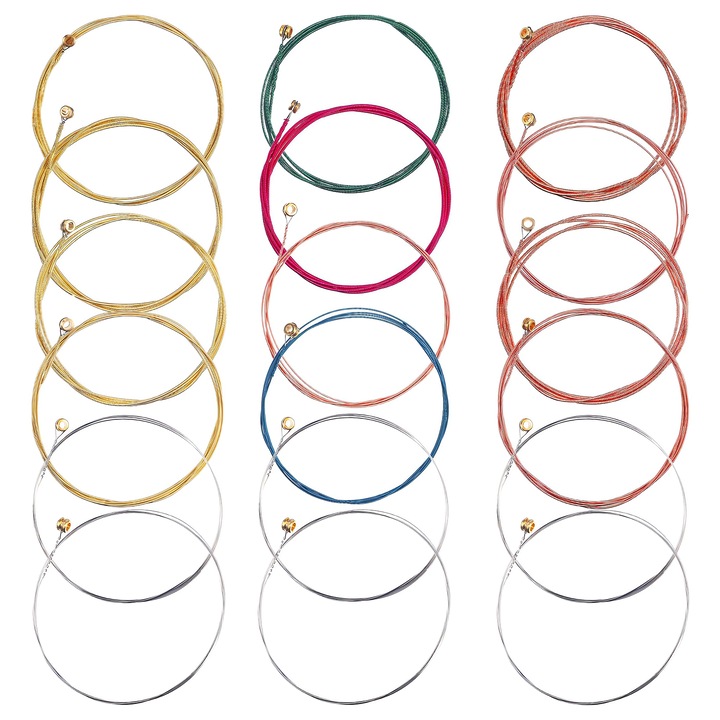 Комплект от 3 комплекта струни за акустична китара, AMRINUGL, 18 струни, многоцветни, месинг/мед