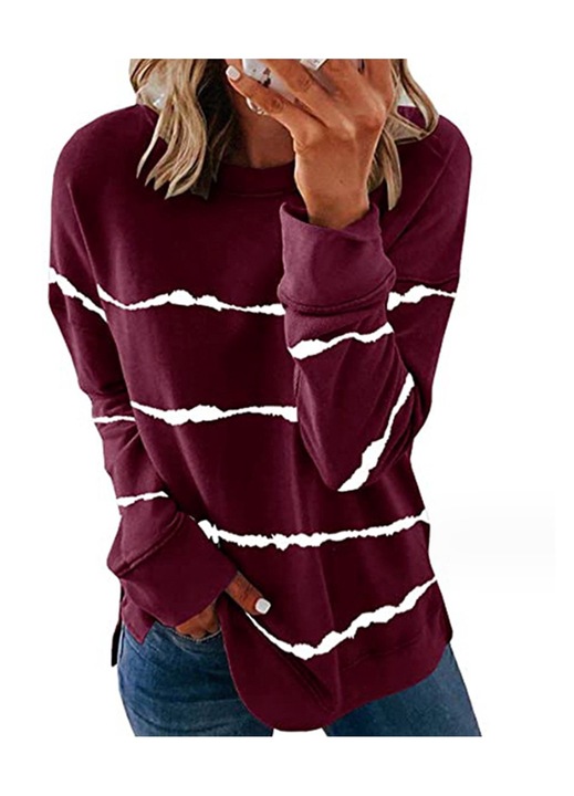 Bluza cu maneca lunga Amrinugl, Poliester, Visiniu, M INTL