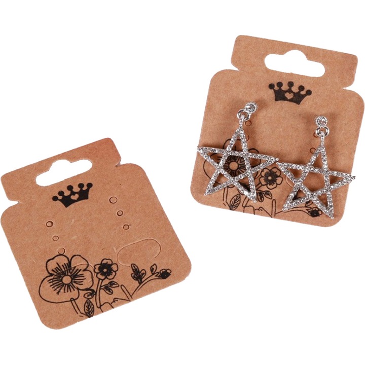 Set 100pcs Carton pentru Cercei, 5.2x4.5cm, Maro