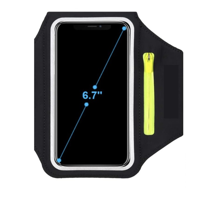 Banda sportiva de brat pentru telefon, buzunar casti, negru