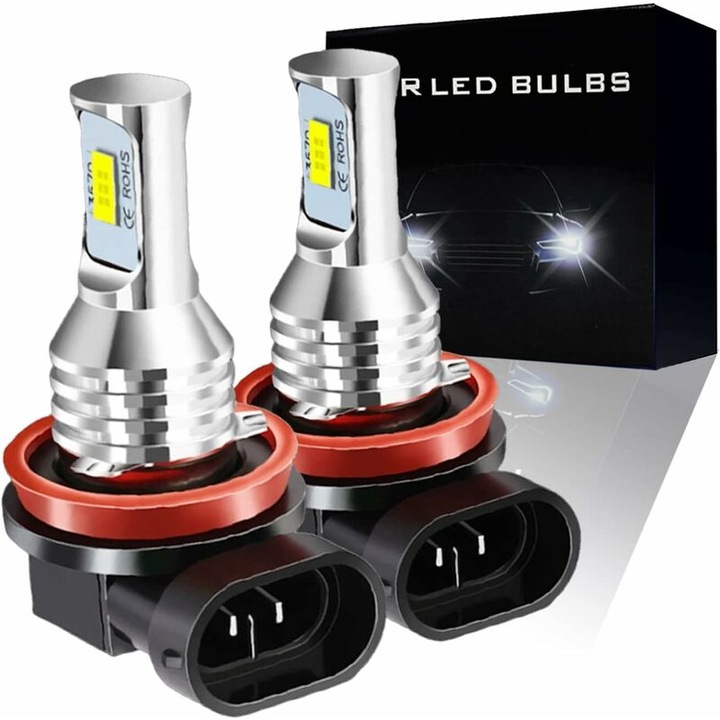 LED ködlámpa, H11 H8 H9 H16(JP), CSP LED chipek, xenon fehér 6000K, 4000 lumen, 360 fokos világítás, nem poláris, Plug and Play, IP67 időjárásálló, 2 db-os csomag