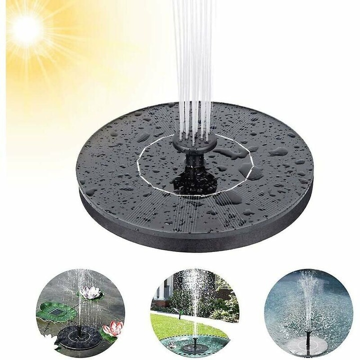 Fantana solara pentru gradina, AMRINUGL, 4 tipuri de duze, negru