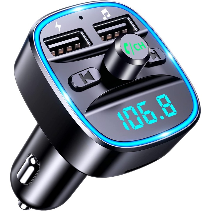 TNEAYWHE Bluetooth autós adapter, FM 5.3 átvitel, gyorstöltés, 2 port, kibővített kompatibilitás