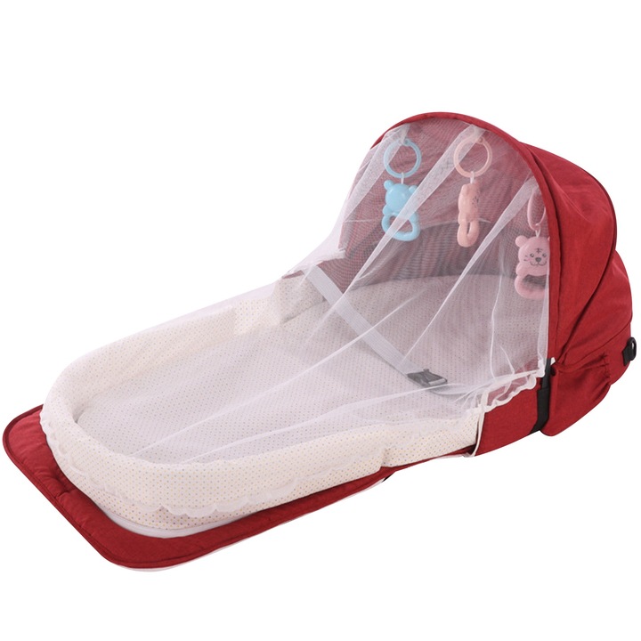 Patut bebe AMRINUGL pliabil, material Oxford, cu plasa anti-insecte, 45x95x40cm