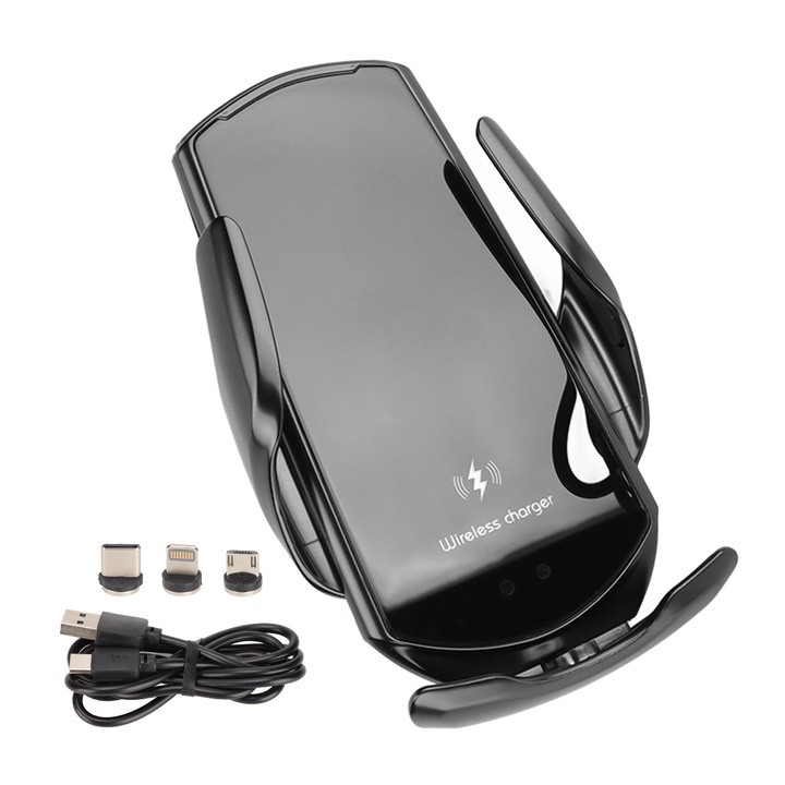 Suport auto pentru telefon, AMRINUGL, incarcare wireless 15W, montare pe ventilatie, USB la Type-C