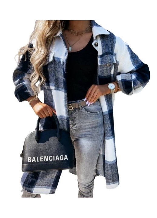 Camasa lunga in carouri, AMRIUNGL, Poliester, Alb/negru, 2XL INTL