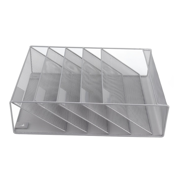 Organizator de birou cu 5 niveluri AMRINUGL, montare pe perete, metal, argintiu