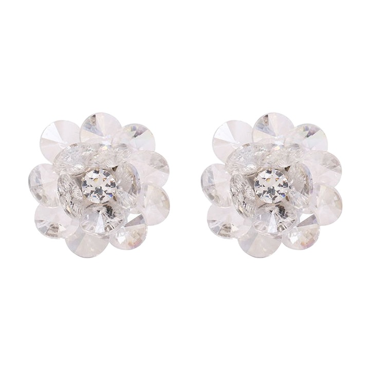 Cercei din cristal, AMRINUGL, forma de floare, strasuri, alb, 2.5x2.5cm, set 1 pereche