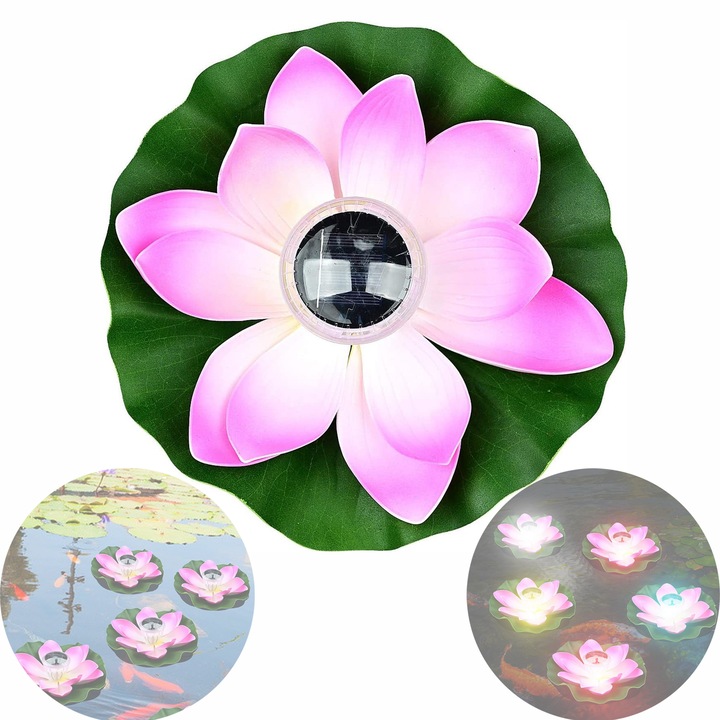 Lampa decorativa solara Lotus, AMRINUGL, 28x8.5cm, roz, impermeabila